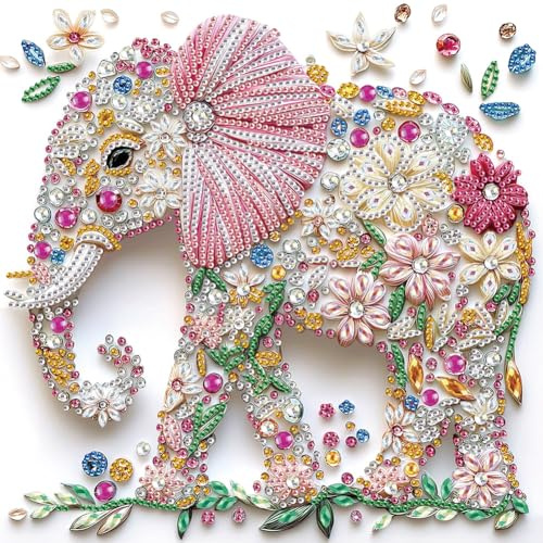 Sanjee Diamond Painting Kits Elephant, 5D Special Shape Animal Diamond Art Kits for Adults, Crystal Rhinestones Art Craft for Beginners DIY Home Wall Decor Gift, 12 × 12 Inches