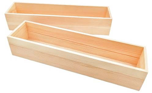 Anktily 2 Stück unlackierte Aufbewahrungsboxen aus Holz, 40 x 10 x 8 cm, rechteckiger Organizer, rustikaler Naturholzbehälter für Zuhause, Büro & Veranstaltungsdekor