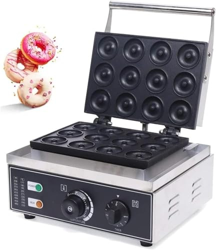 Electric Donut Maker 12 Hole 1550W Donut Machine with Non Stick Plates Double Sided Heating Makes 12 Donuts at Once Commercial Waffle Donut Maker for Home Kitchen Cafes and Bakery