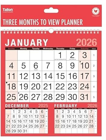evelay 2026 Wall Calendar 3 Months to View Spiral Bound Planner for Home Office Planner Family Personal Use