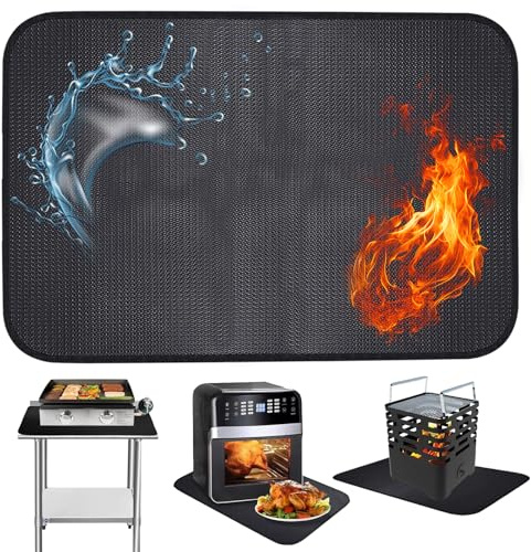 CNARIO BBQ Mat for Outdoor Grill - Extra Thick 3-Layer Fireproof Mat, Double-Sided Non-Stick Heat Resistant Pad for Fire Pit Gas & Charcoal Grill, Double-Sided Non-Stick Heat Resistant Protective Pad