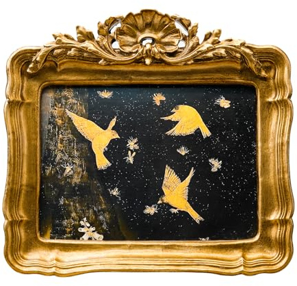 YULINKLIN 5x7 Vintage Picture Frame, Antique Bronze Gold Ornate Carved Horizontal Landscape Frame with Glass Front, Tabletop & Wall Hanging Retro Home Decor Photo Gallery Art