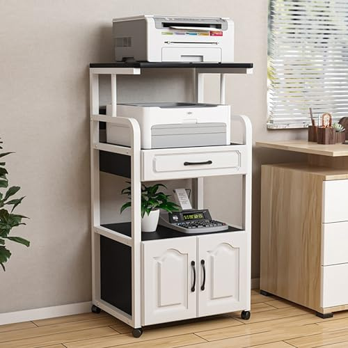 Multi-Functional Printer Cart with Wheels, Large Printer Stand with Storage, File Cabinet & Drawer, Mobile Printer Table for Home Office & Workspace (Multi-Colored)