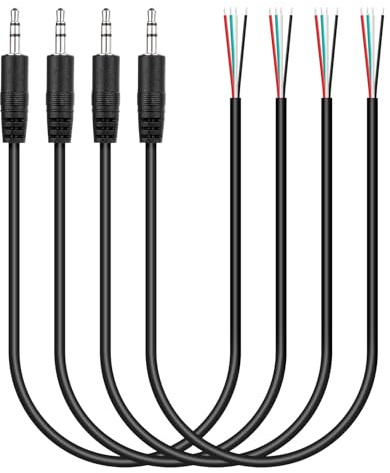 PATIKIL 1FT 3.5mm 1/7 Jack Maschio A Filo Scoperto, 4PCS TRS 4 Poli Spinotto Stereo Cavo Audio Per Altoparlante Cuffie Auricolari Chitarra Elettrica Basso Tastiera Amplificatore, 4 Colori