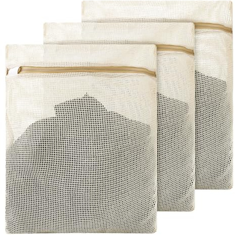 3 Pack Natural Cotton Mesh Laundry Bags, 12x16 Breathable Mesh Garment Bag for Washing Machine, Travel Wash Bags with Sturdy Zippers and Breathable Meshs for Lingerie Clothes Travel Essentials
