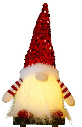 Plüschwichtel - Batteriebetriebene Weiche Figur, Mit Pailletten Weihnachts Leuchtwichtel, Christmas Gnomes | Für Festpartys Ostern Geburtstag Zuhause Bücherregal Küche Kamin Sims