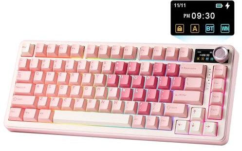 YUNZII B75 Pro MAX Teclado Mecánico Inalámbrico (Rosa, Cocoa Cream V2) | Diseño 75% con Pantalla y Control Giratorio, Hot Swap, QMK/VIA, RGB, Bluetooth/USB-C/2,4G, US ANSI para Win/Mac