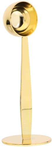 SECFOU Cuillère à Mesurer Café Acier Inoxydable avec Presse-poudre Manche Ergonomique Poli Cuillère Doseuse Multifonction pour Expresso et Poudre de Lait Nettoyage Facile Dorée