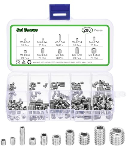 QUARKZMAN Innensechskant Zylinderschrauben Sortiment Kit 200PCS M3/M4/M5/M6/M8 304 Edelstahl Innensechskant Antrieb Mit Bohrspitze Madenschrauben Sortiment Kit