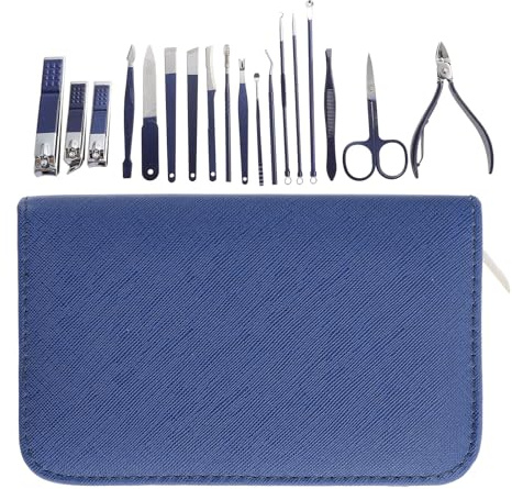 BAZEITFLOW Kit de Manicura y Pedicura Multifunción de Acero Inoxidable, 18 Piezas, Tamaño Compacto, para Uso Doméstico y Profesional, Conjunto Portátil para Cuidado de Uñas y Piel Muerta