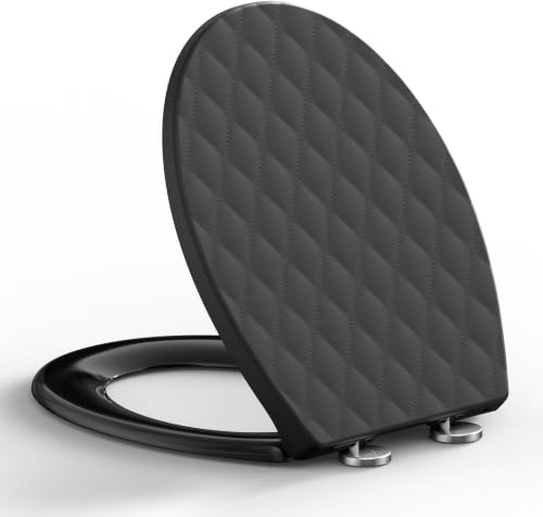 SREWOHS PRO Toilettendeckel mit Absenkautomatik Oval, WC-Sitz O-Form, Klobrille, Klodeckel mit Schnellverschluss - Einfach zu Reinigen, bis 175kg belastbar, Schwarz, 44,6 x 37,1 CM