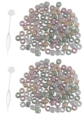 Omquot Set di 200 Perline Acriliche Colorate per Perline di Capelli e Trecce di Barba, Rotonde Trasparenti con Foro Grande, Kit Artigianale in Acrilico Durevole