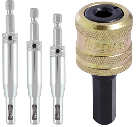 Trend Snappy 4-Piece Drill Bit Guides Set for Accurate Pilot Hole Drilling, Self-Centring, Quick Release System, SNAP/DBG/SET | Self-Centring Guides Deliver Accurate Pilot Hole Drilling And Quick Bit Changes For Clean Results, SNAP/DBG/SET