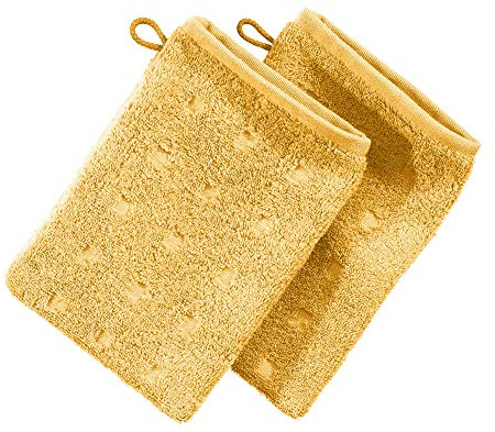 Möve Waschhandschuh Quadretti 2er-Pack Walk-Frottier gelb Größe 15x20 cm