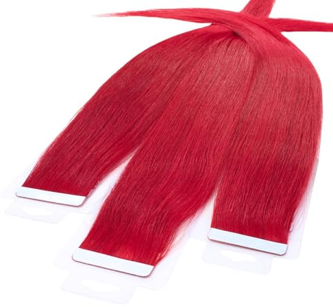 hair2heart Tape Extensions Echthaar Glatt - 10 Tapes 2.5g 50cm Rot