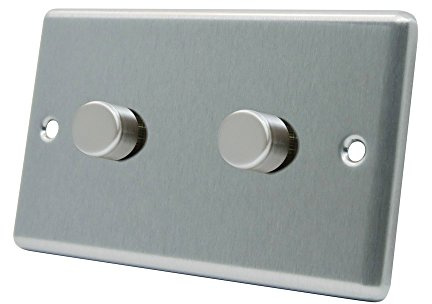 AET CSC2GDIM10 10 A 1000 W 2-Gang 2-Way Satin Finish Chrome Classical Double Light Dimmer Switch