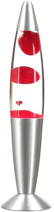 Lavalampa aluminiumglas i silver klarröd ungdomsrum 36 cm hög E14 inklusive glödlampa retro stämningsljus bordslampa TIMMY