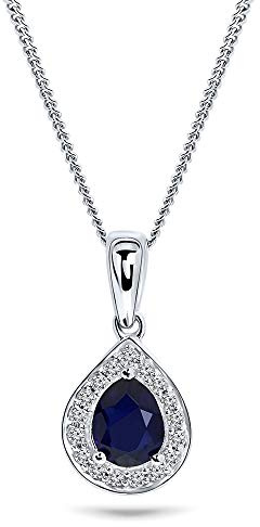 MIORE 0.06 Ct Diamant Halskette Damen mit Tropfen Kettenanhänger Edelstein/Geburtsstein blauer Saphir 0.43 Ct und Diamanten Brillanten kette aus Weißgold 9 Karat / 375 Gold
