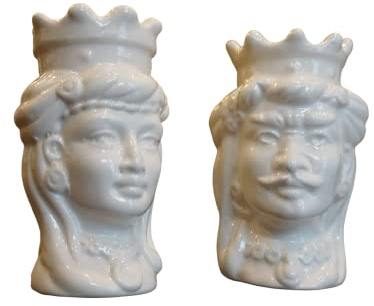 TERAKOTA CERAMICHE - coppia Testa di moro bianca in ceramica 100% siciliana - H. 10 cm - personalizzabile con dedica