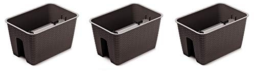 PAFEN 3in1 Balkonkasten Set 3X Blumentopf DRLB Rattan-Optik 4 Farben 40x27x22,5cm Geländertopf Balkongeländer (Umbra)