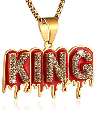 AsAlways Hip Hop King CZ Pendant Fashion Rapper Jewelry Rock Iced Out Shiny Stainless Steel Necklace for Men and Women