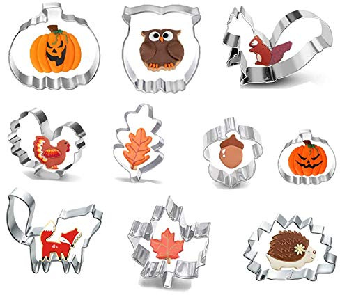 Herbst Ausstecher,Ausstecher Kürbis mit Gesicht,Blatt Ausstecher,Edelstahl Ausstechformen Set für Kinder Thanksgiving, Kürbis, Ahornblatt, Eichhörnchen (A)