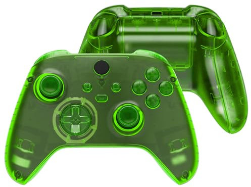 eXtremeRate Carcasa Transparente para Xbox Series X S Mando Carcasa Completa Protector Placa Trasera Funda Frontal Empuñadura Agarre con Botones para Xbox Series S X Control-No Incluye Mando(Verde)