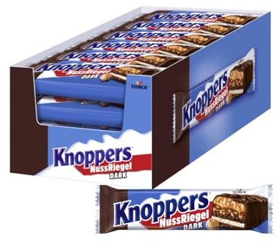 Knoppers NussRiegel Dark – 24 x 40 g Riegel – Schokoriegel mit Milch- und Nugatcreme, Haselnüssen, Karamell und Vollmilchschokolade