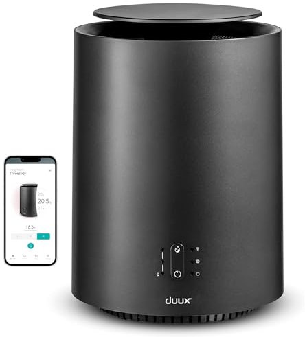 Duux Threesixty 2 Smart Keramik Heizlüfter Leise - 360° Elektrische Heizung Mit 1800 Watt & 3 Leistungsstufen Elektroheizung - Heizlüfter Energiesparend Mit Intelligenter Steuerung - Heizgerät grau