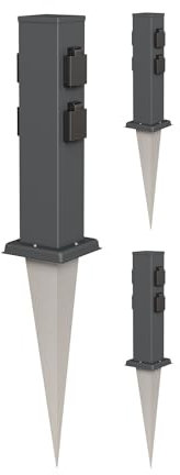 ledscom.de 3 x Polly Pilar de Toma de jardín con piqueta de Tierra para Exteriores, IP44, 4 vías, Acero Inoxidable, Angular, Antracita, 40cm