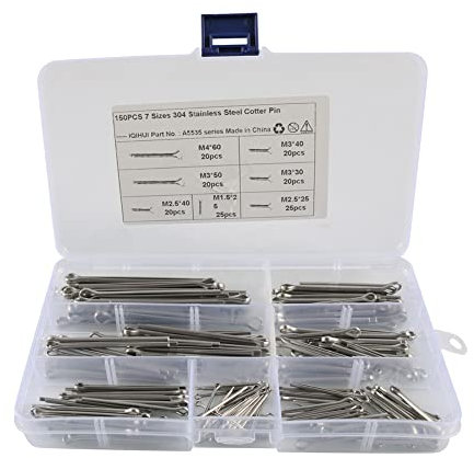 Aublinto Splint, 150 Pieces Splint Assortment Kit Made of 304 Stainless Steel Safety Cotter Pin Spring Plug Set for Car Mechanics Small Motor Repair