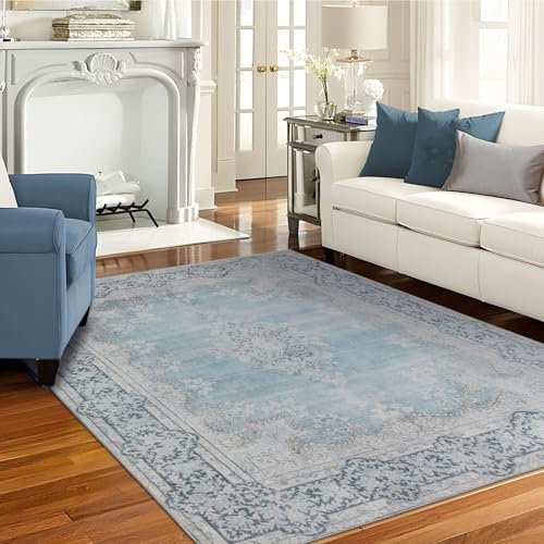 TALETA Teppich Wohnzimmer, Teppich waschbar rutschfest, Bunte Teppiche mit Muster für Wohnzimmer, Schlafzimmer, Vintage orientalischer Teppich Groß: 120 x 170 cm, blau
