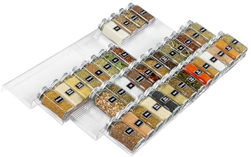 Lifewit Gewürzregal Schubladen, Gewürz Schubladen Organizer Küche Breite 33 bis 66 cm, 8 Stück, 4 Etagen, Abnehmbares Gewürz Schubladeneinsatz, Spice Rack für Arbeitsplatte/Schrank/Regal, Durchsichtig