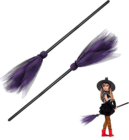 Hexenbesen Kinder, 2 Stück Halloween Hexenbesen Plastik Kids Cosplay Broom Requisite Halloween Cosplay Kostüm Requisiten für Party Masquerade Kostümzubehör