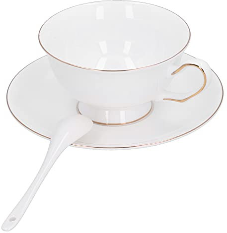 Espressotassen Set aus hochwertigem Porzellan, Teetassen mit Goldrand, 4-teiliges Set weiße Kaffeetassen, Cappuccino-Tassen, Geschirr mit Untertasse, Löffel, Set