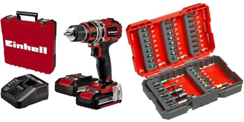 Einhell Professional Akku-Bohrschrauber TP-CD 18/50 Li BL Kit Power X-Change (18 V, Brushless, 50 Nm, 2 Gang, 13 mm Bohrfutter, inkl. 2x 2,0 Ah Akkus + Ladegerät, inkl. 37 tlg. Bit-Box)
