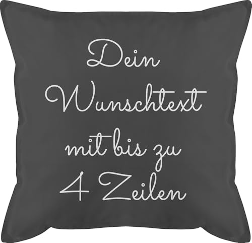 Kissen 50x50 - Aufdruck selbst gestalten - Wunschtext - 50 x 50 cm - Grau - personalisierter selber Bedrucken Kissenbezug Lassen personalisiertes Text frei wählbar Pillow Schrift 4 zeilen schreiben