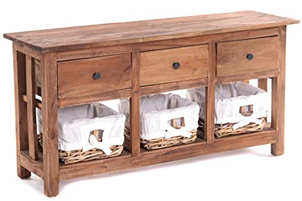 DESIGN DELIGHTS Holz KOMMODE | 98 cm, Massivholz, mit Rattan Körben & Schubladen | Holzkommode, Vintage Sideboard, Anrichte