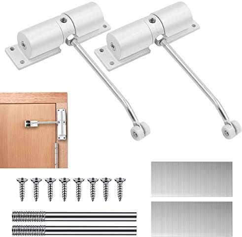 2 Pièces Ferme Porte Automatique, Réglable Ferme Porte à Ressort pour Portes Jusqu'à 40 kg, Groom Fermeture Porte avec Tige de Réglage, Plaque de Montage et Vis pour le Bureau à Domicile