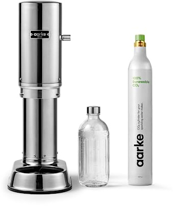 Aarke Carbonator Pro, Wassersprudler aus Edelstahl im modernen Edelstahl Finish mit CO2 Zylinder, Sprudelwasserbereiter fu?r Leitungswasser, kompatibel mit 60L CO2-Zylindern