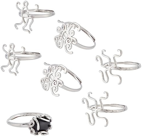 PH PandaHall 6 Stück Krallenringrohling, 3 Stil Verstellbarer Ring Rohling Basisfassung Gedrehte Fingerringe für Unregelmäßige Edelsteinfassung Handgefertigter Schmuck DIY Ring für Frauen, Platin