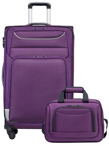 COOLIFE Resväska för vagn, 4 hjul, handbagage med TSA-lås, axelväska, Lila + silver, 80cm, Modern