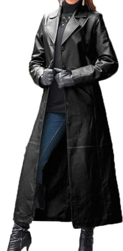 LAZIRO Dam kostym krage enfärgad knapp fuskläder enfärgad kappa lång kappa smal tunn långärmad trenchcoat, Svart, M