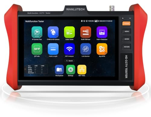 Tester per telecamera IP 4K 12 MP, WANLUTECH 90 W PoE, potenza di uscita 20,3 cm, touchscreen CCTV, per telecamere TVI CVI AHD CVBS da 8 MP, test SFP, test TDR cavo RJ45, strumenti di rete WiFi, HDMI