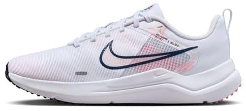 NIKE Downshifter 12 Premium - Scarpe da corsa da donna, alla moda, Calcio Bianco Perla Rosa Grigio Blu Mezzanotte, 38 EU