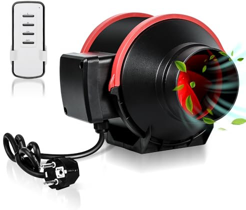 Sonnewelt Ventilatore a tubo da 100 mm, silenzioso, 310 m³/h, con valvola di ritorno, telecomando e spina europea, regolatore a 2 marce, ventilatore di scarico impermeabile