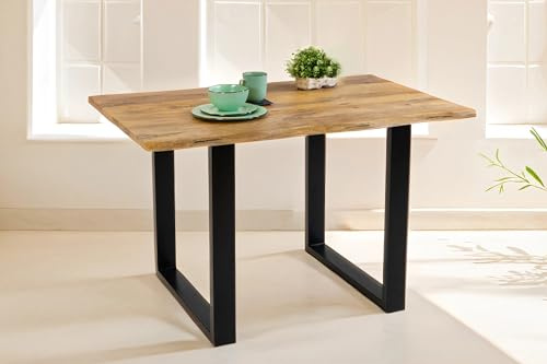 SAM Esstisch Tiger 120x80 cm Mangoholz Natur Vintage Baumkante U schwarz | Baumkantentisch massiv, naturfarben, Metallgestell, Esszimmertisch