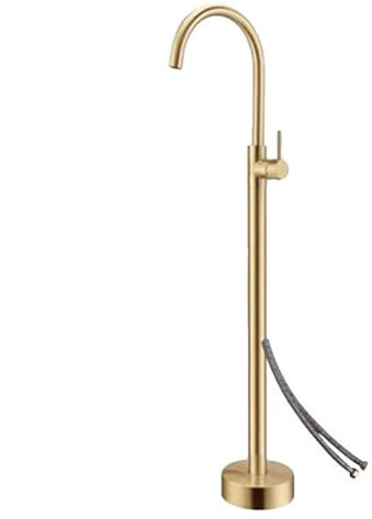 BiaoTeng Mischbatterie Badewanne Freistehend Vertikale Wannenarmatur 360° Drehbarer Heißes und Kaltes Wandanschluss Freistehende Badewannen Armaturen Gebürstetes Gold