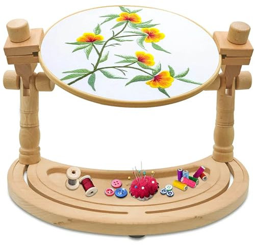 POCDOKYZ Desktop Embroidery Stand, Cross Stitch Hoop Stand+Embroidery Hoop, Anti-slip Silicone& Imported European Beech,Cross Stitch Stand Holder, for Embroidery Lovers,wood