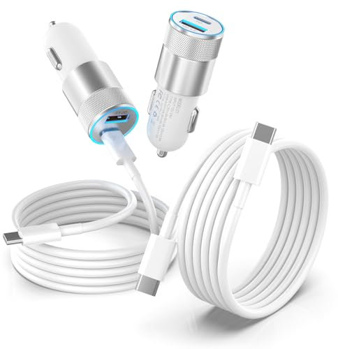 48W Zigarettenanzünder Auto Ladegerät USB C Adapter, Autoladegerät, Mini Kfz Ladegerät, Car Charger, Schnellladegerät Steckdose mit 2 Typ C Kabel für iPhone 15 Samsung Xiaomi Huawei iPad usw.